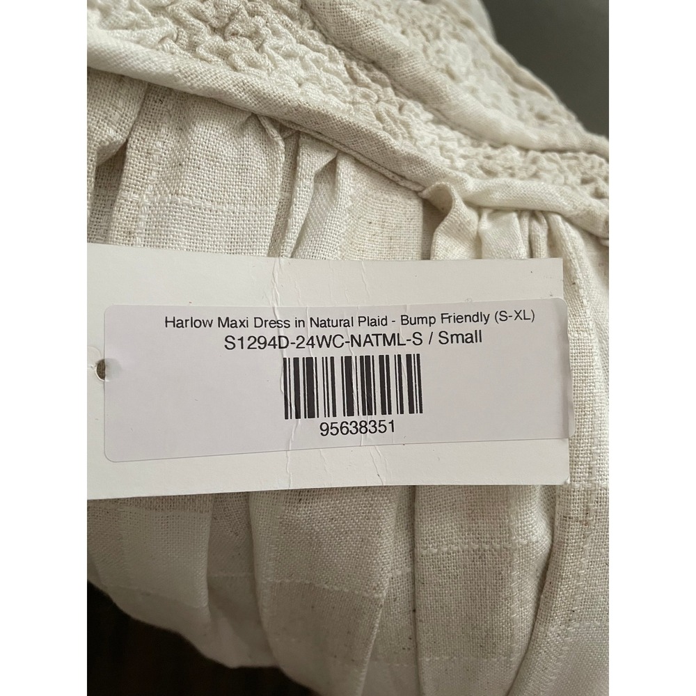 Worth Collective Maxi Smocked Bodice Puff Sleeve Dress in Beige Plaid - Picture 3 of 9